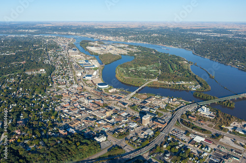 Photo aerial view of Moline, Illinois on Mississippi River