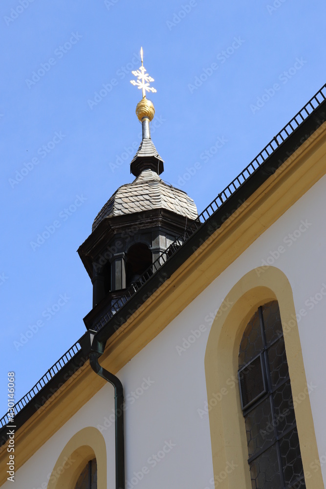 Kirche, Barock,weiß, gelb, Kirchtum, Beispiel, Barockkirche, Dorfkirche