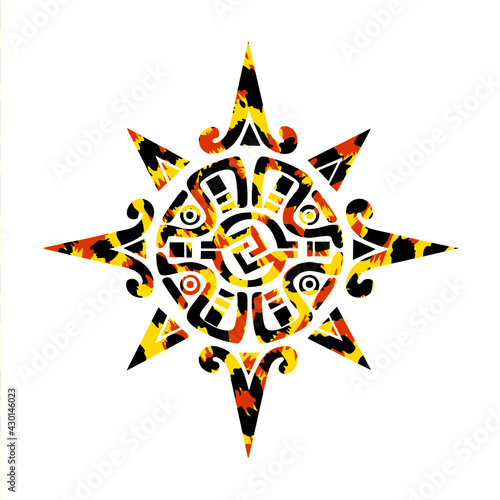 Vector illustration of the Mayan compass rose with animal print isolated on white. Primitive American culture symbol.