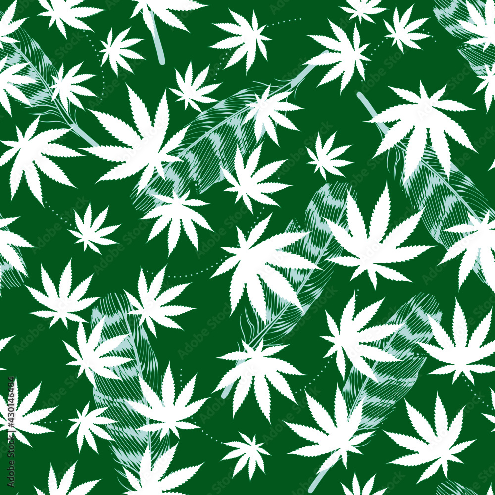 seamless pattern of cannabis leaves. Vector illustration for textile industry.