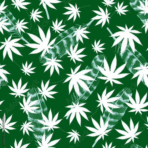seamless pattern of cannabis leaves. Vector illustration for textile industry.