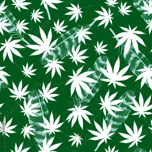 seamless pattern of cannabis leaves. Vector illustration for textile industry.