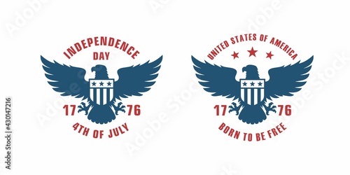 Set of color illustrations of eagle, shield, flag and text on background.Vector illustration in vintage style for poster, emblem, postcard, label. Independence Day of the USA. Symbols of the USA.