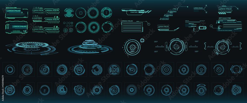 Set elements for the user interface HUD. Futuristic user interface with HUD, GUI, UI elements. Holographic user interface HUD - obrazy, fototapety, plakaty 
