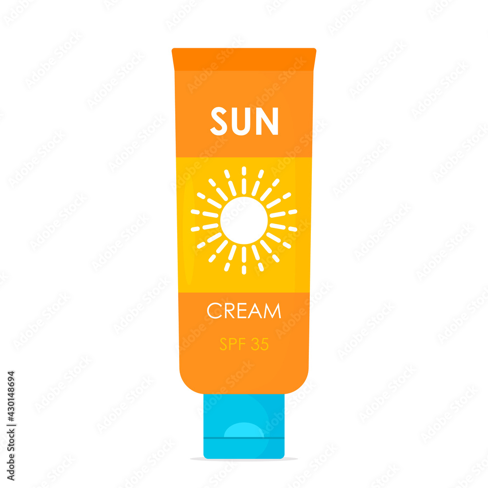 Tube of sunscreen. bright orange packaging with sun icon. vector illustration Tube of sunscreen. bright orange packaging with sun icon. vector illustration