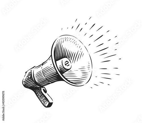 Megaphone sketch. Hand drawn retro loudspeaker vector illustration