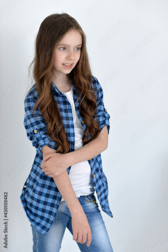 Cute girl looking at camera isolated on white background