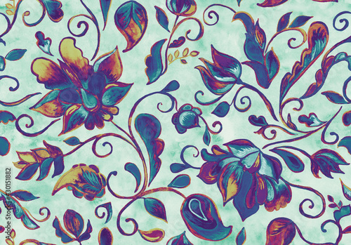 Paisley watercolor floral pattern