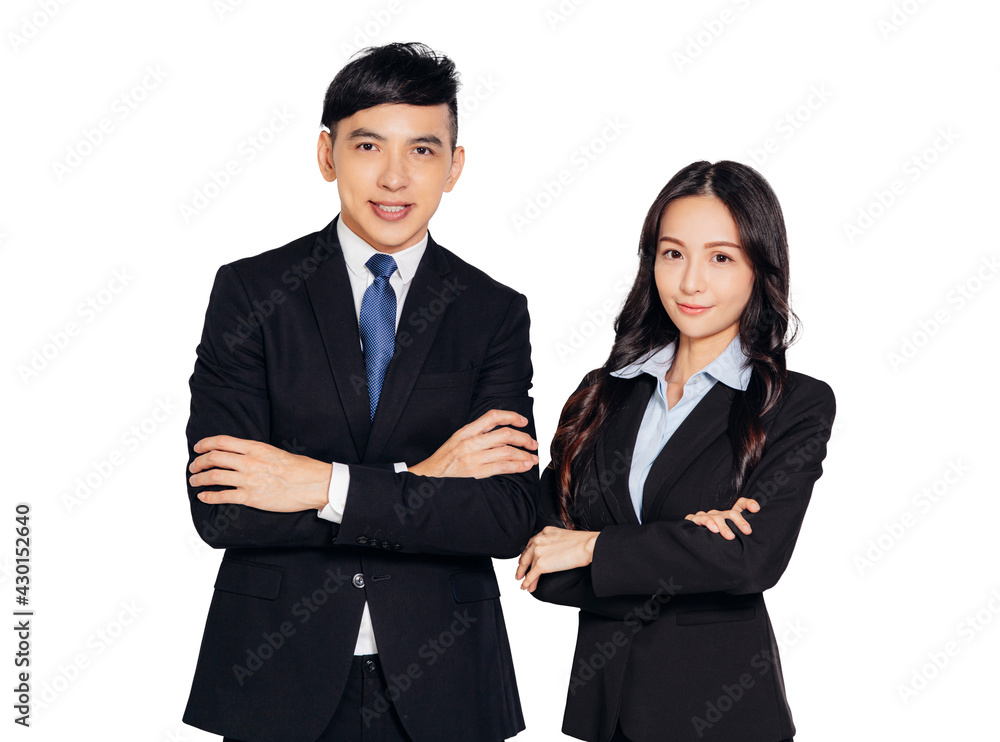 successful asian young business man and woman looking at camera successful asian young business man and woman looking at camera