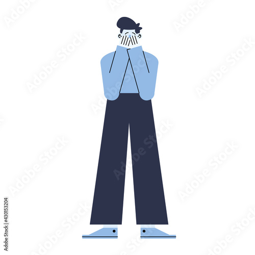man standing with panic