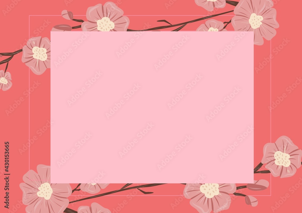 Digital generated image of floral designs with pink copy space against orange background Digital generated image of floral designs with pink copy space against orange background
