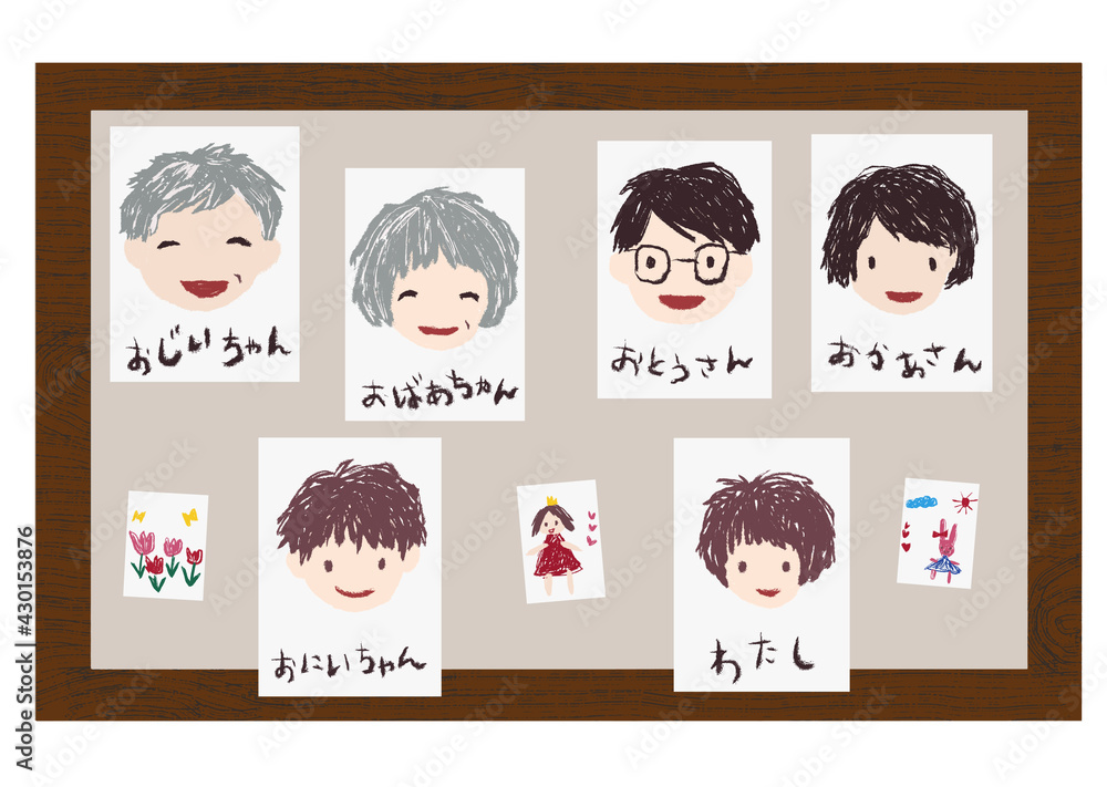 クレヨンで子供が描いたような祖父母や家族 ペットやチューリップの絵をボードに貼り付け 仲の良い家族像をわかりやすくイメージ 表現した手描きイラスト 父の日 母の日 敬老の日 誕生日 ステイホームでの屋内の楽しみとしてのお絵描きなどに Stock Vector クレヨンで子供が描いたような祖父母や家族 ペットやチューリップの絵をボードに貼り付け 仲の良い家族像をわかりやすくイメージ 表現した手描きイラスト 父の日 母の日 敬老の日 誕生日 ステイホームでの屋内の楽しみとしてのお絵描きなどに Stock Vector