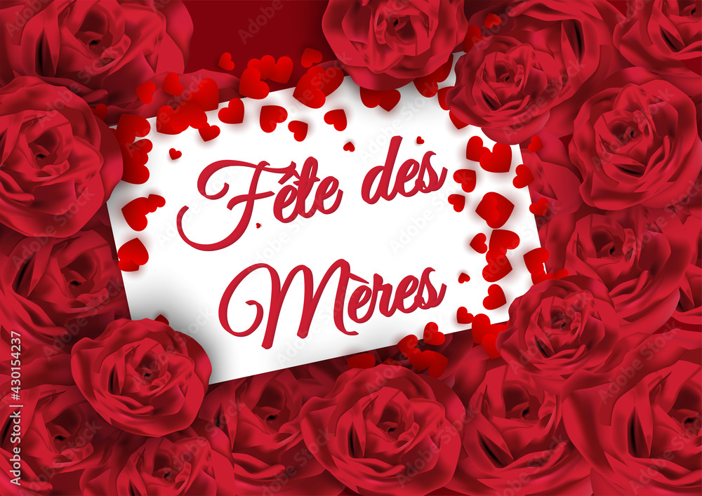 carte ou bandeau sur le Fête des Mères en rouge avec des coeurs rouge