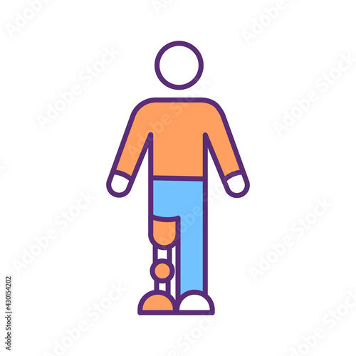 Below-the-knee prosthetic leg RGB color icon. Technologically advanced artificial limb. Lower extremity amputation. Physical rehabilitation. Fake leg quality, performance. Isolated vector illustration