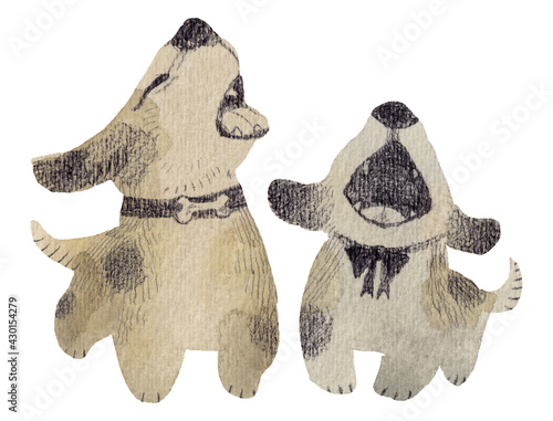 遠吠えをする子犬の兄弟