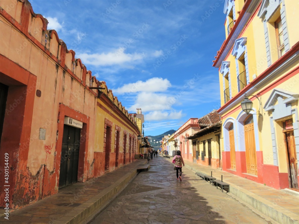 colonial street in the old town of San Cristobal de Las Casas