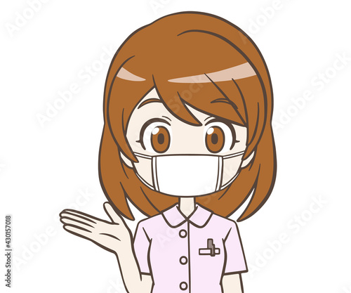 案内をするマスクをつけた看護師