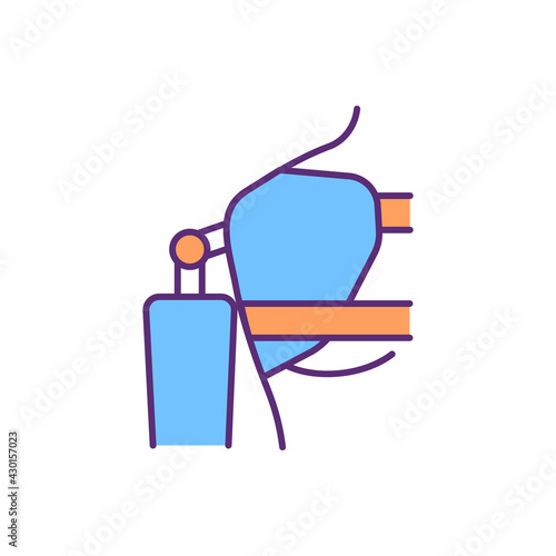 Shoulder prosthesis RGB color icon. Replacement surgery. Prosthetic implant. Damaged, failure body parts replacing. Shoulder arthroplasty. Surgical procedure. Isolated vector illustration