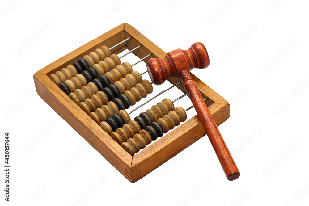 Isolate Wooden abacus with judge's hammer for sentencing. Isolate Wooden abacus with judge's hammer for sentencing.