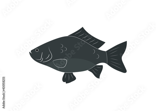 Flat black fish (crucian carp,  perch) icon. Vector image