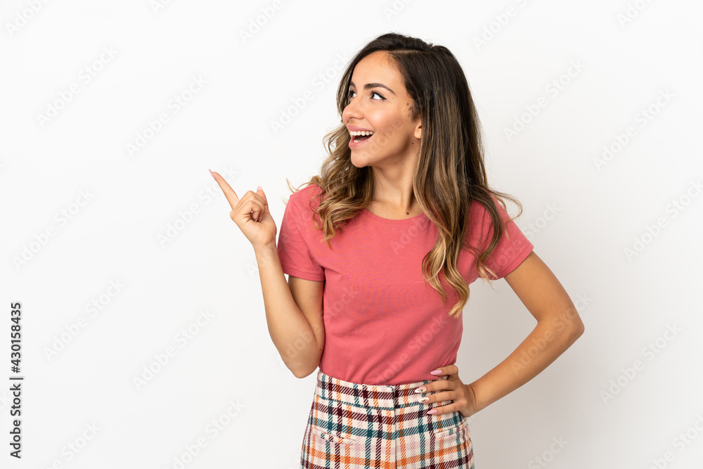 Young woman over isolated background intending to realizes the solution while lifting a finger up Young woman over isolated background intending to realizes the solution while lifting a finger up