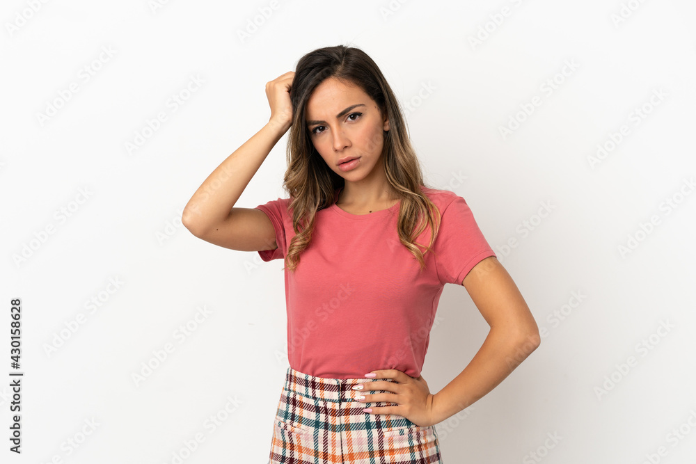 Young woman over isolated background with an expression of frustration and not understanding Young woman over isolated background with an expression of frustration and not understanding