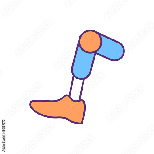 Knee replacement implant RGB color icon. Knee arthroplasty. Replacing damaged cartilage and bone. Surgical technique. Physical therapy. Bone fractures treatment. Isolated vector illustration