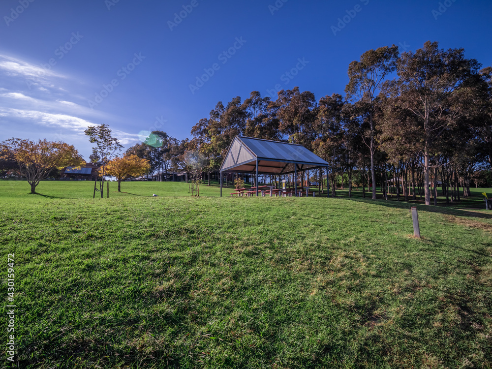 Colourful green park in Sydney with a Trees and a small Gazebo Colourful green park in Sydney with a Trees and a small Gazebo
