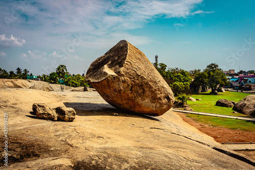 Krishna Butter Ball is UNESCO's World Heritage Site located at Mamallapuram or Mahabalipuram in Tamil Nadu, South India photo