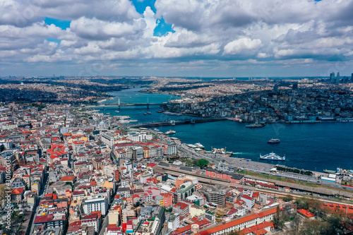 Turkey, Istanbul, Bosporus. Summer, day, touristic place. Drone view