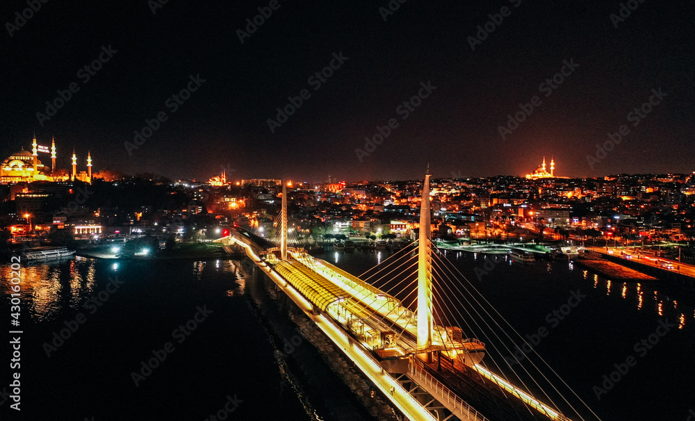 Istanbul, Turkey, bridge over Bosporus, night city view