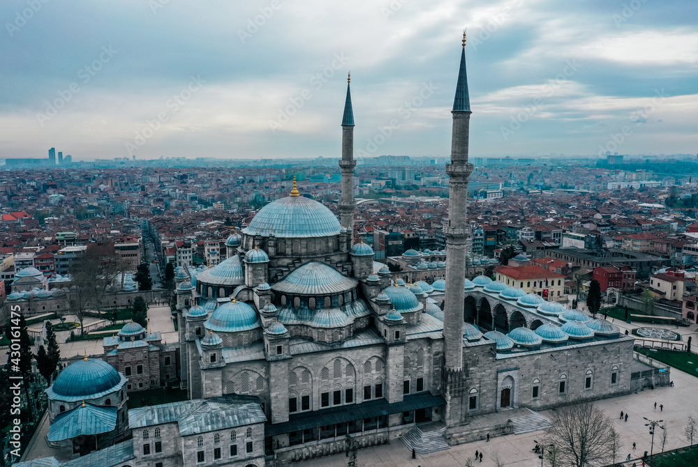 Turkey, Istanbul, Muslim mosque, drone view.
