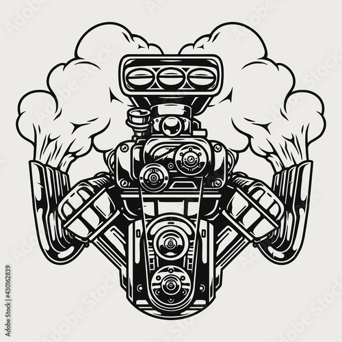 Hot rod powerful engine with smoke