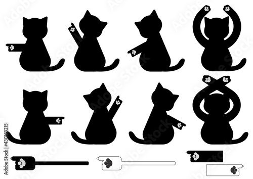 猫のシルエットで指差ししている、方向・指示・マル・バツをわかりやすくイメージした手描きイラスト