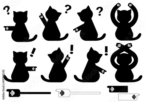 猫のシルエットで指差ししている、方向・指示・マル・バツをわかりやすくイメージした手描きイラスト