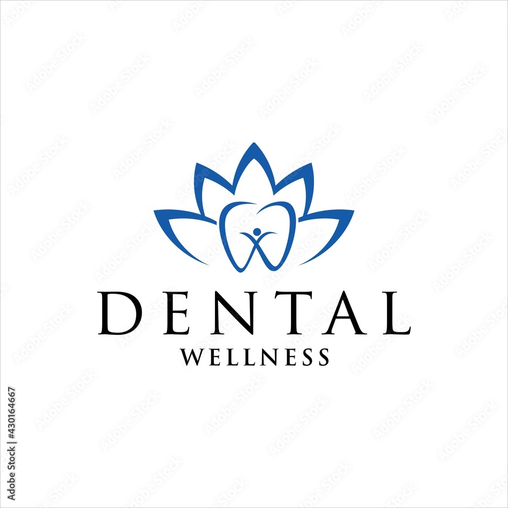 dental wellness logo with lotus flower vector design template Stock