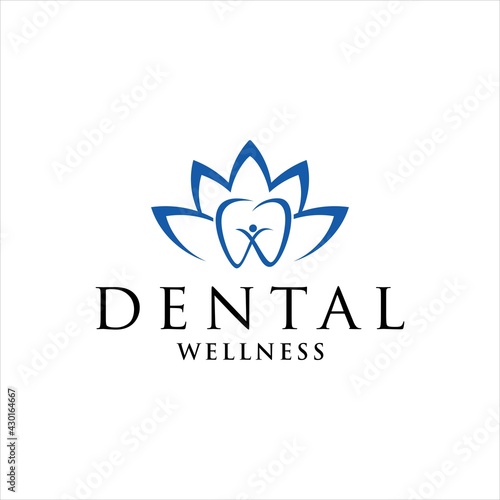 dental wellness logo with lotus flower vector design template