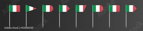 Italian toothpick flags isolated on a dark transparent background. Decoration for Festa della Repubblica Italiana.
