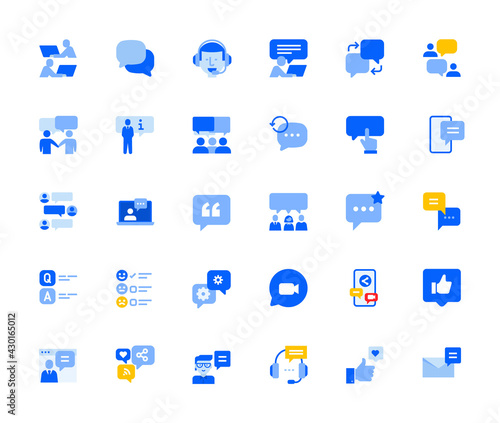 Online communication and networking icons set for personal and business use. Vector illustration icons for graphic and web design, app development, marketing material and business presentation. 