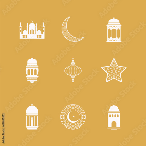 nine eid mubarak icons