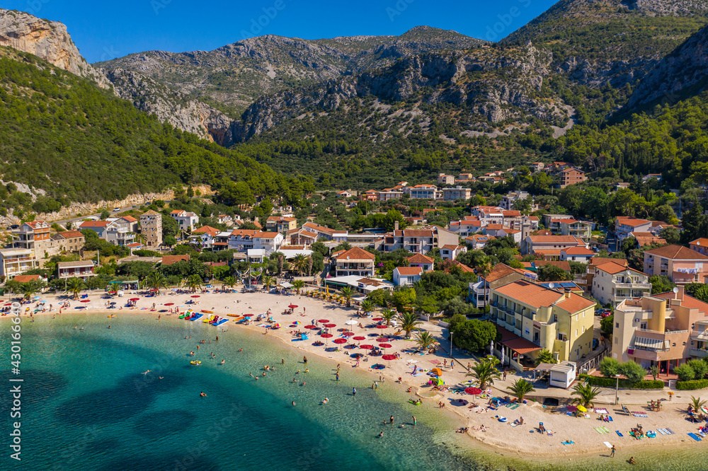 Klek - small Croatian town on the at Mediterranean Sea coast, located in a picturesque bay between Split and Dubrovnik with a view of the Peljesac.
