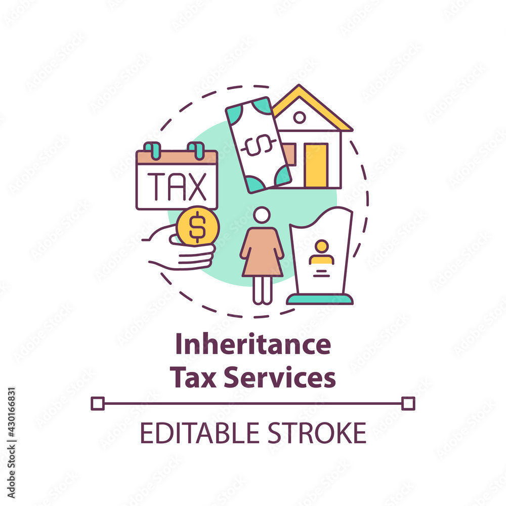 Inheritance tax services concept icon. Wealth management service idea thin line illustration. Death duty. Inherited assets. Estate planning. Vector isolated outline RGB color drawing. Editable stroke