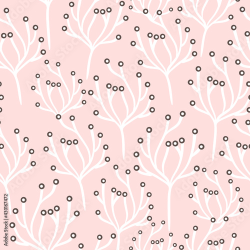 Floral seamless pattern with flowers, branches. Delicate floristic background.Stylish vector texture great for fabric, textile, wrapping, apprel