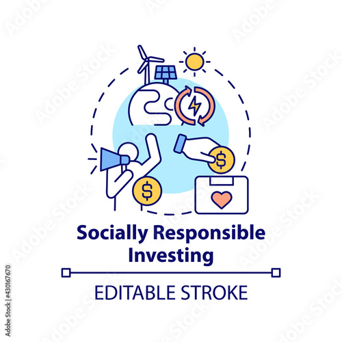 Socially responsible investing concept icon. Wealth advisory idea thin line illustration. Investing strategy. Social change generation. Vector isolated outline RGB color drawing. Editable stroke
