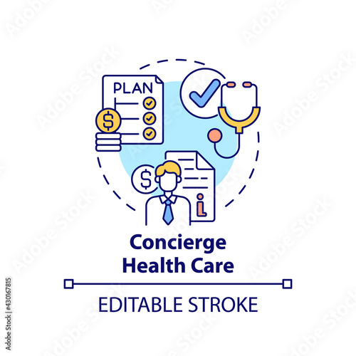 Concierge healthcare concept icon. Wealth advisory service idea thin line illustration. Concierge medical fees. Healthcare fee-based model. Vector isolated outline RGB color drawing. Editable stroke