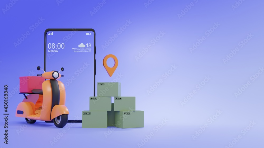 3D delivery illustration with scooter and smartphone