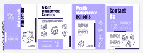 What is wealth management brochure template. Wealth advisor. Flyer, booklet, leaflet print, cover design with linear icons. Vector layouts for presentation, annual reports, advertisement pages