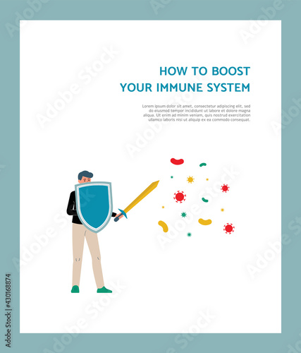 Poster or banner on how to protect the immune system flat vector illustration.