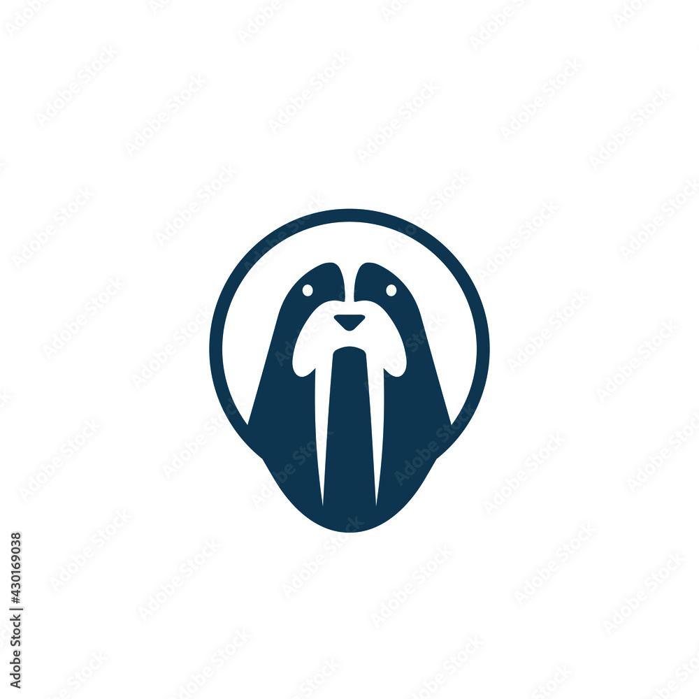 walrus round circle emblem logo vector icon illustration