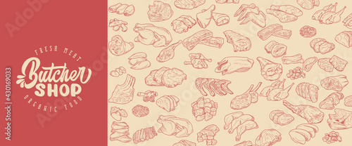 Fresh raw meat engraved design